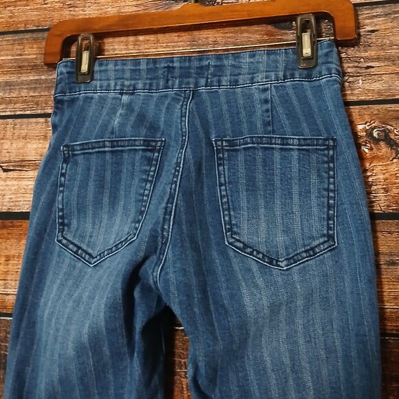 Uniq By Litz Blue Jeans Size 26 Flared Striped Bell Bottoms Raw Hem Stretch - Picture 6 of 10